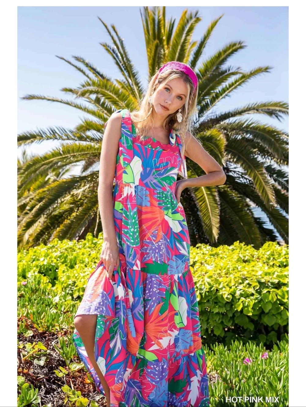 Umgee Pink Mix Tropical Maxi Dress - Vibrant Floral Summer Dress